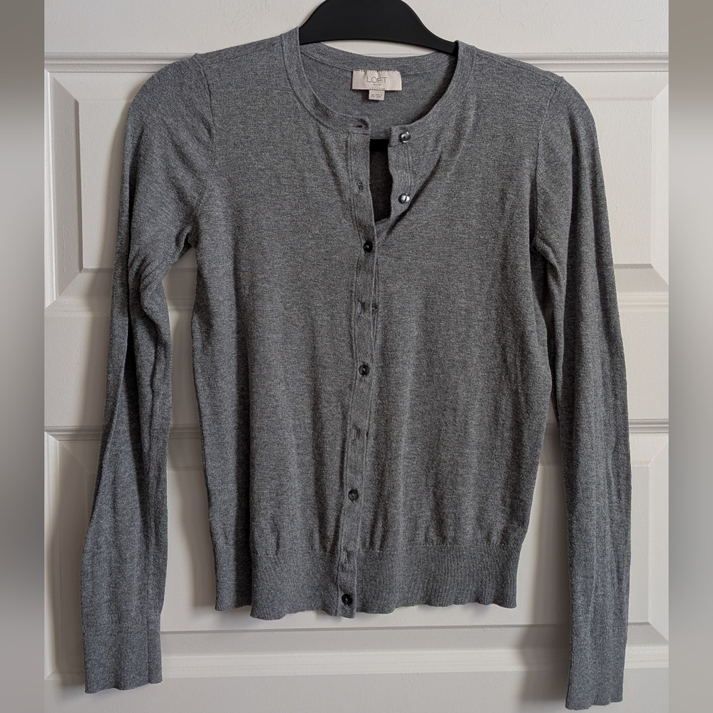 Loft Outlet Gray Button-Up Cardigan